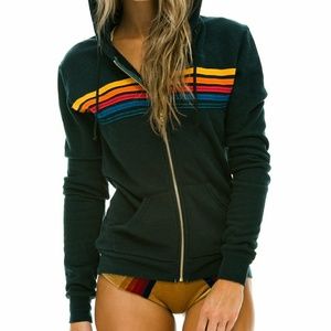 Aviator Nation 5 Stripe Hoodie in Charcoal